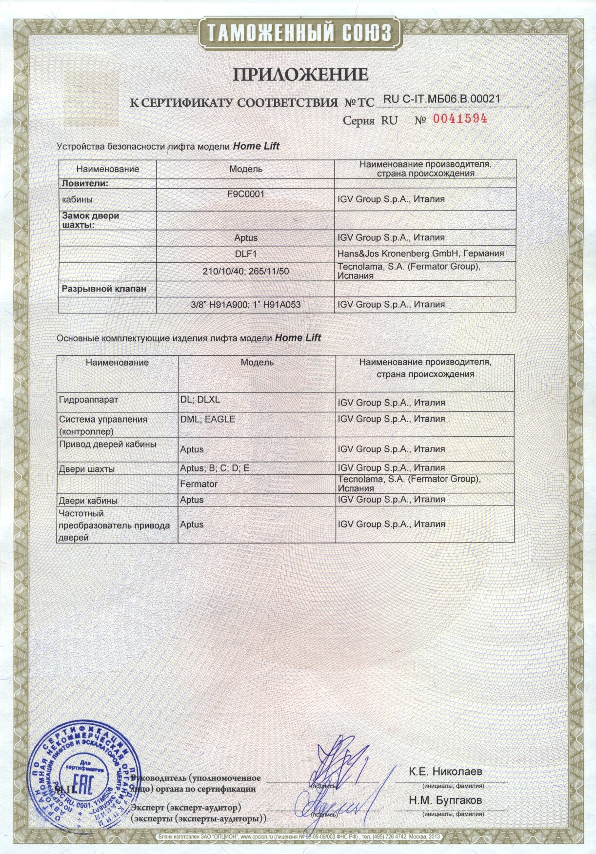 Приложение к сертификату № RU С-IT.МБ06.В.00021