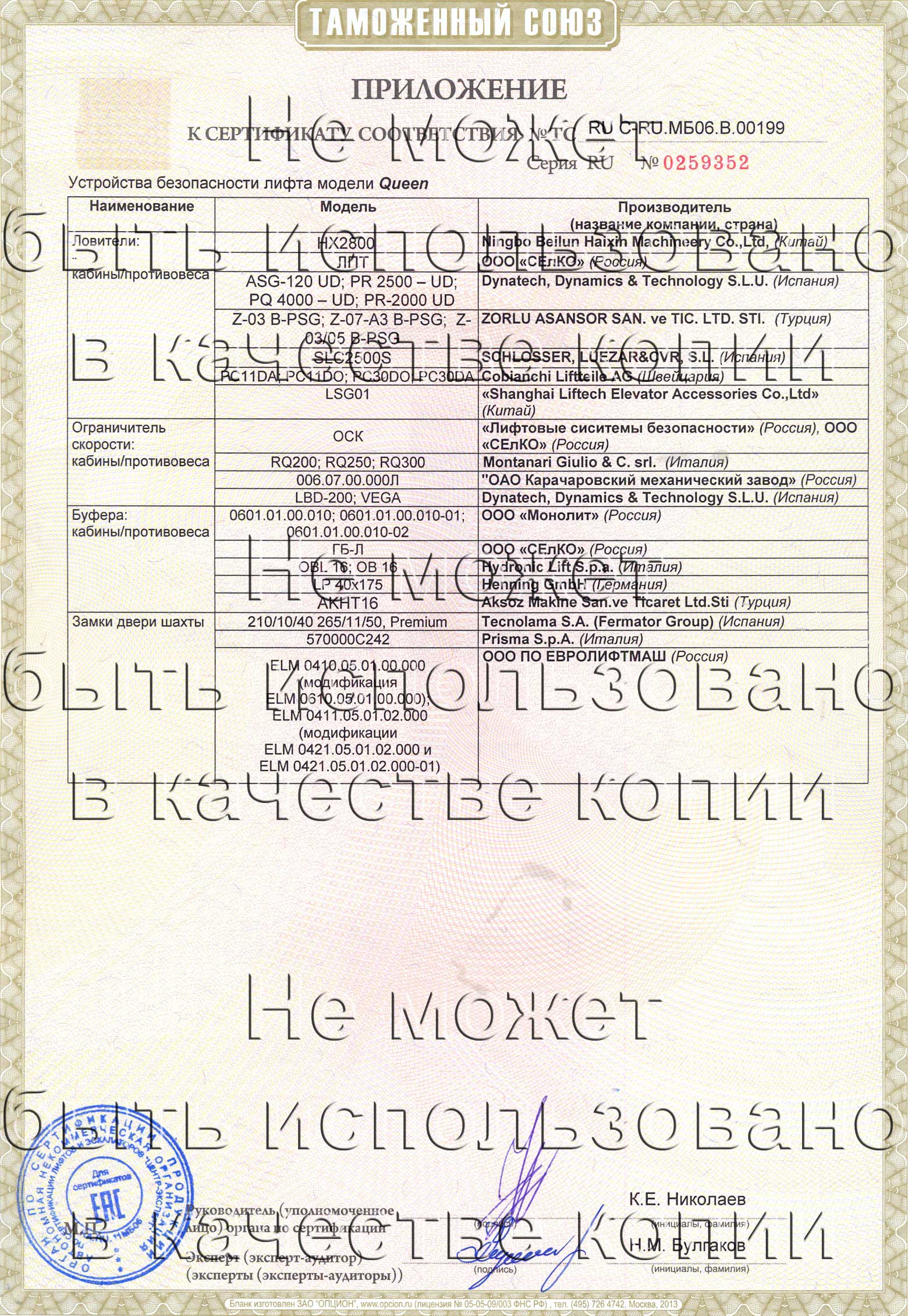 Приложение к сертификату № RU С-RU.МБ06.B.00199