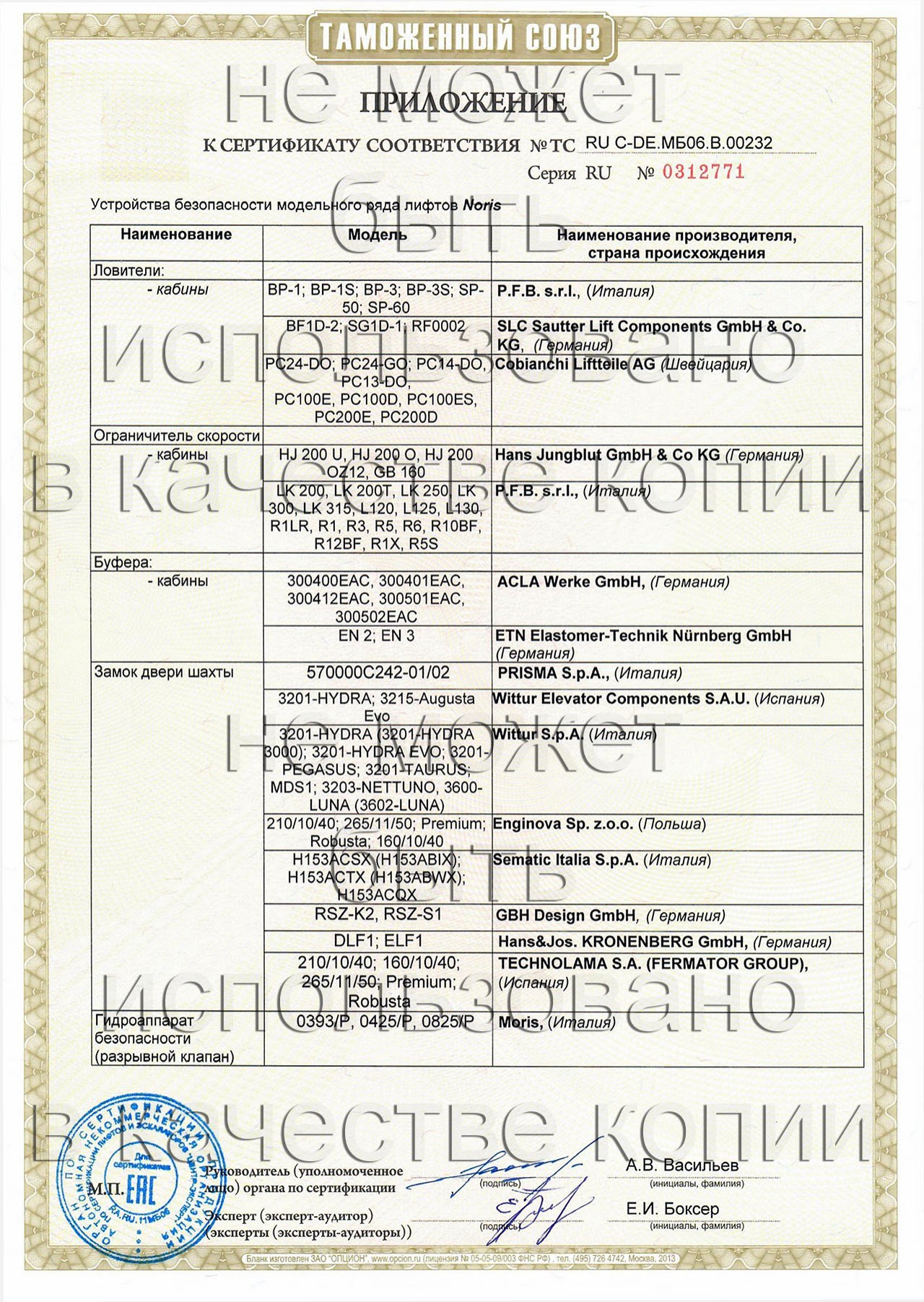 сертификат ТС RU С-DE.МБ06.В.00232 на лифты пассажирские