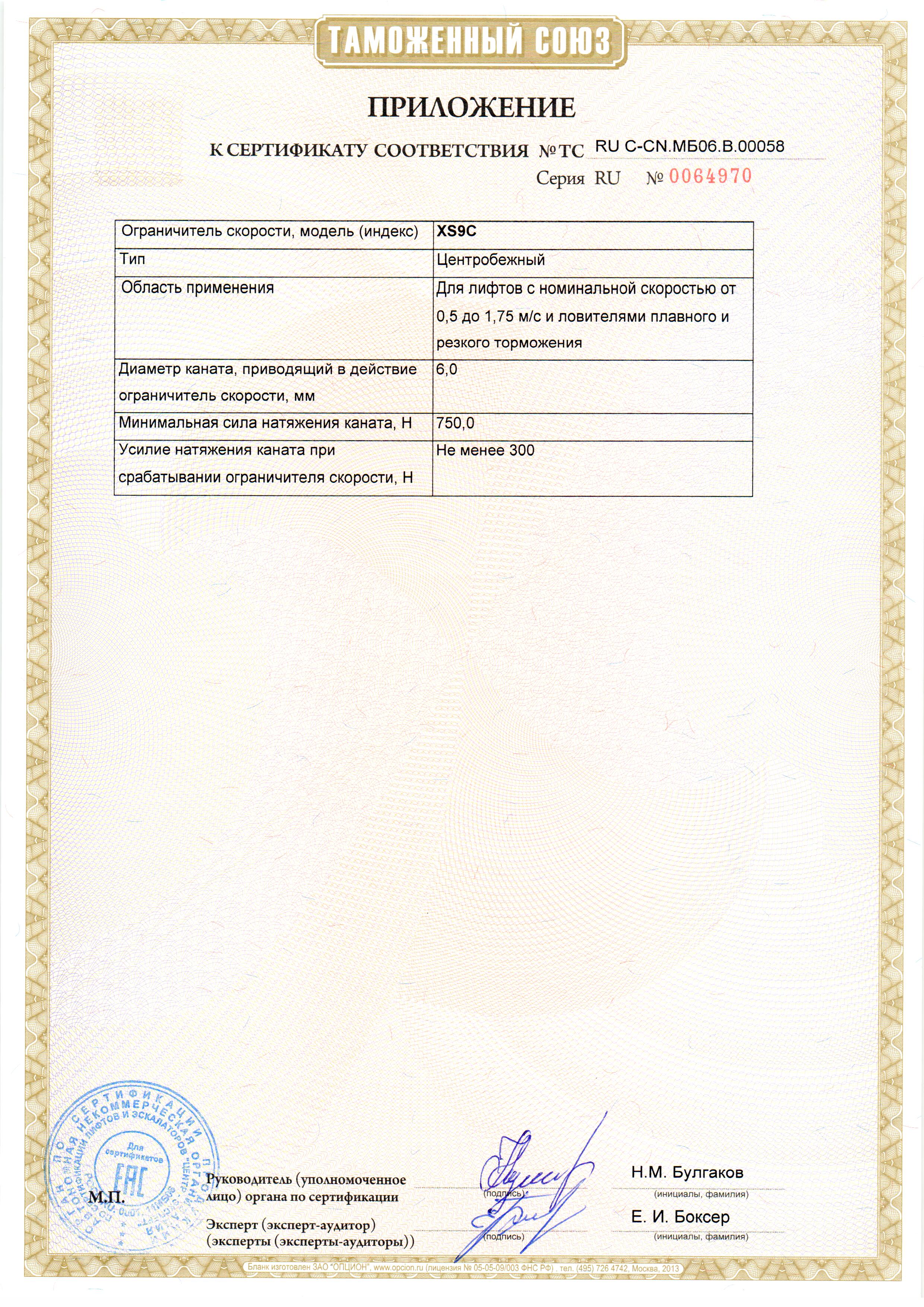 Приложение к сертификату № RU С-CN.МБ06.B.00058