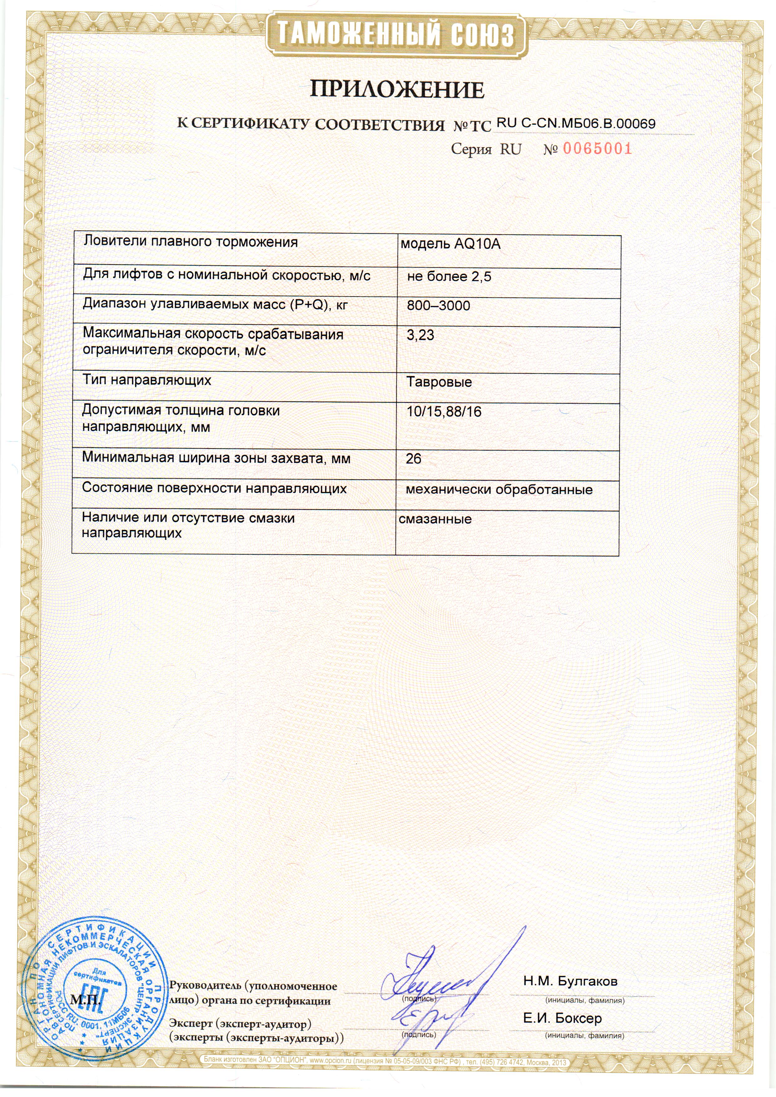 Приложение к сертификату № RU С-CN.МБ06.В.00069
